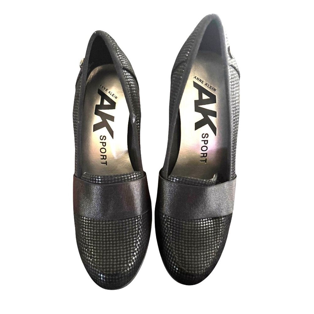 Anne Klein Sport Black Textured Block Heel Loafers Size 5M